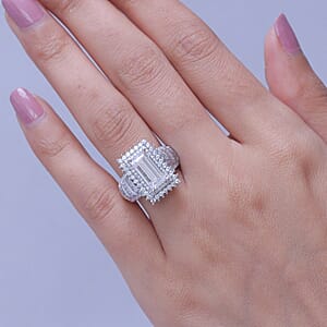 D'Joy Moissanite 4.35 ctw Ring in Rhodium Over Sterling Silver (Size 6.0)