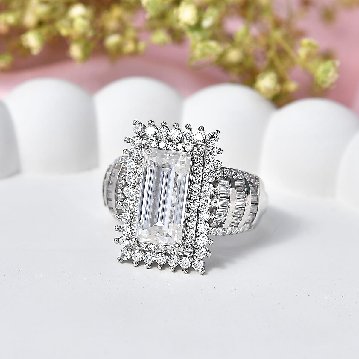 D'Joy Moissanite 4.35 ctw Royal Radiance Ring in Rhodium Over Sterling Silver (Size 8.0) image number 1