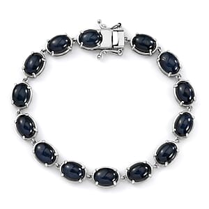 D'Joy Blue Star Sapphire (DF) 32.35 ctw Aurora Majesty Bracelet in Rhodium Over Sterling Silver (6.50 In)