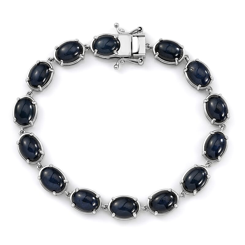 D'Joy Blue Star Sapphire (DF) 32.35 ctw Aurora Majesty Bracelet in Rhodium Over Sterling Silver (6.50 In)