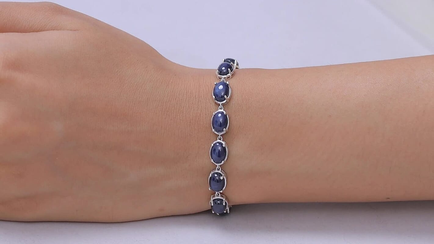 D'Joy Blue Star Sapphire (DF) Bracelet in Rhodium Over Sterling Silver (6.50 In) 32.35 ctw