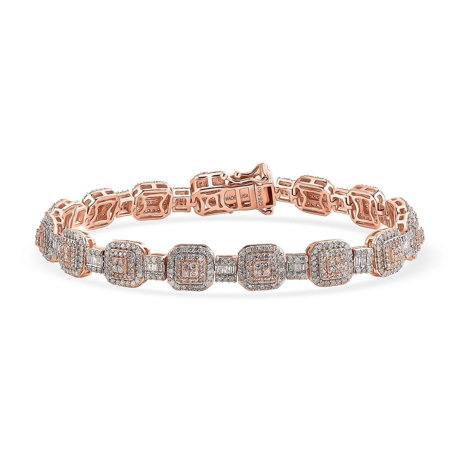 D'Joy Natural Pink and White Diamond 3.50 ctw Halo Link Bracelet in 18K Vermeil Rose Gold Over Sterling Silver (7.25 In)