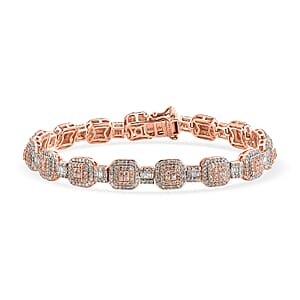 D'Joy Natural Pink and White Diamond 3.50 ctw Halo Link Bracelet in 18K Vermeil Rose Gold Over Sterling Silver (7.25 In)