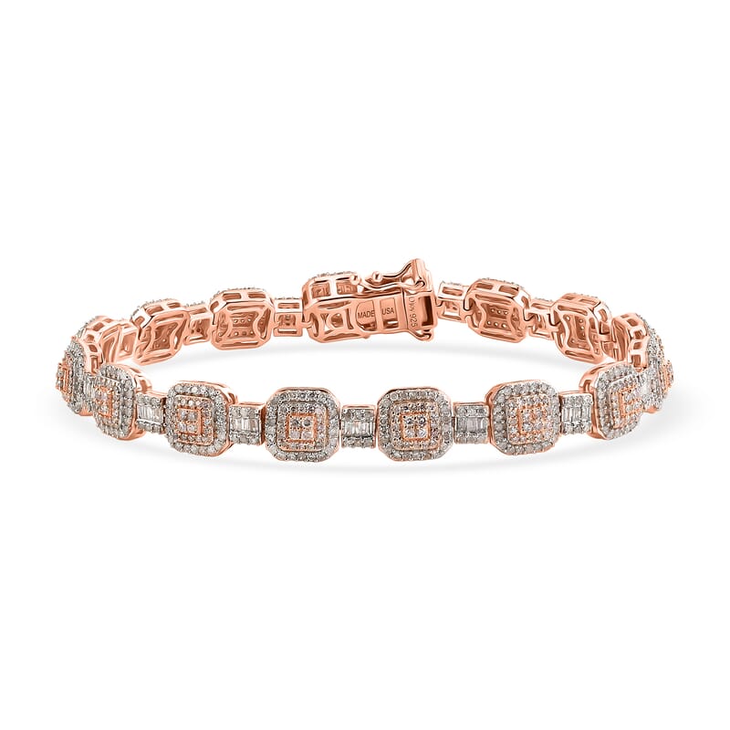 D'Joy Natural Pink and White Diamond 3.50 ctw Halo Link Bracelet in 18K Vermeil Rose Gold Over Sterling Silver (7.25 In)