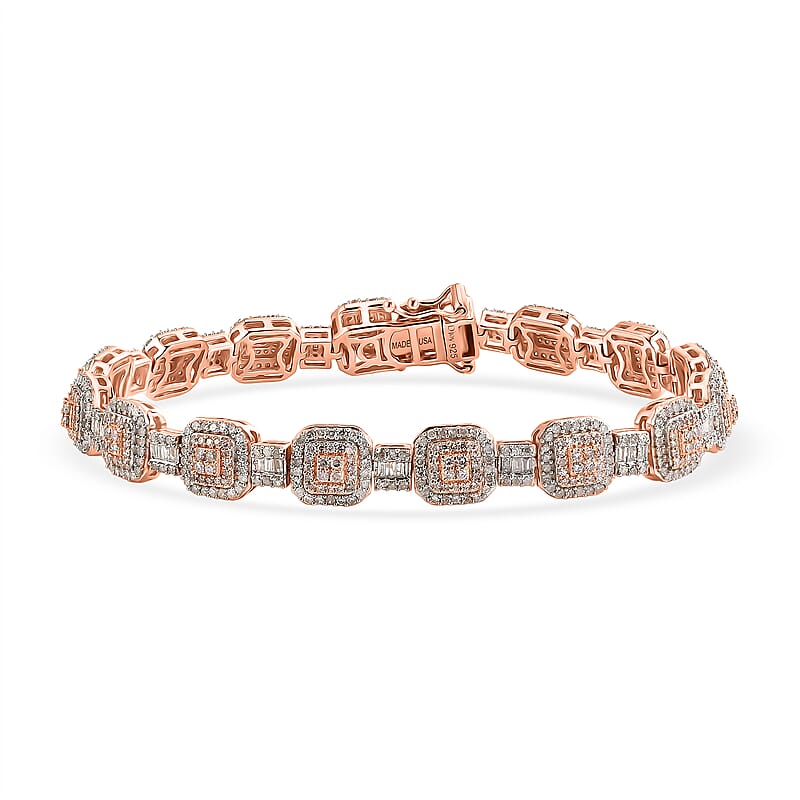 D'Joy Natural Pink and White Diamond 3.50 ctw Halo Link Bracelet in 18K Vermeil Rose Gold Over Sterling Silver (7.25 In)