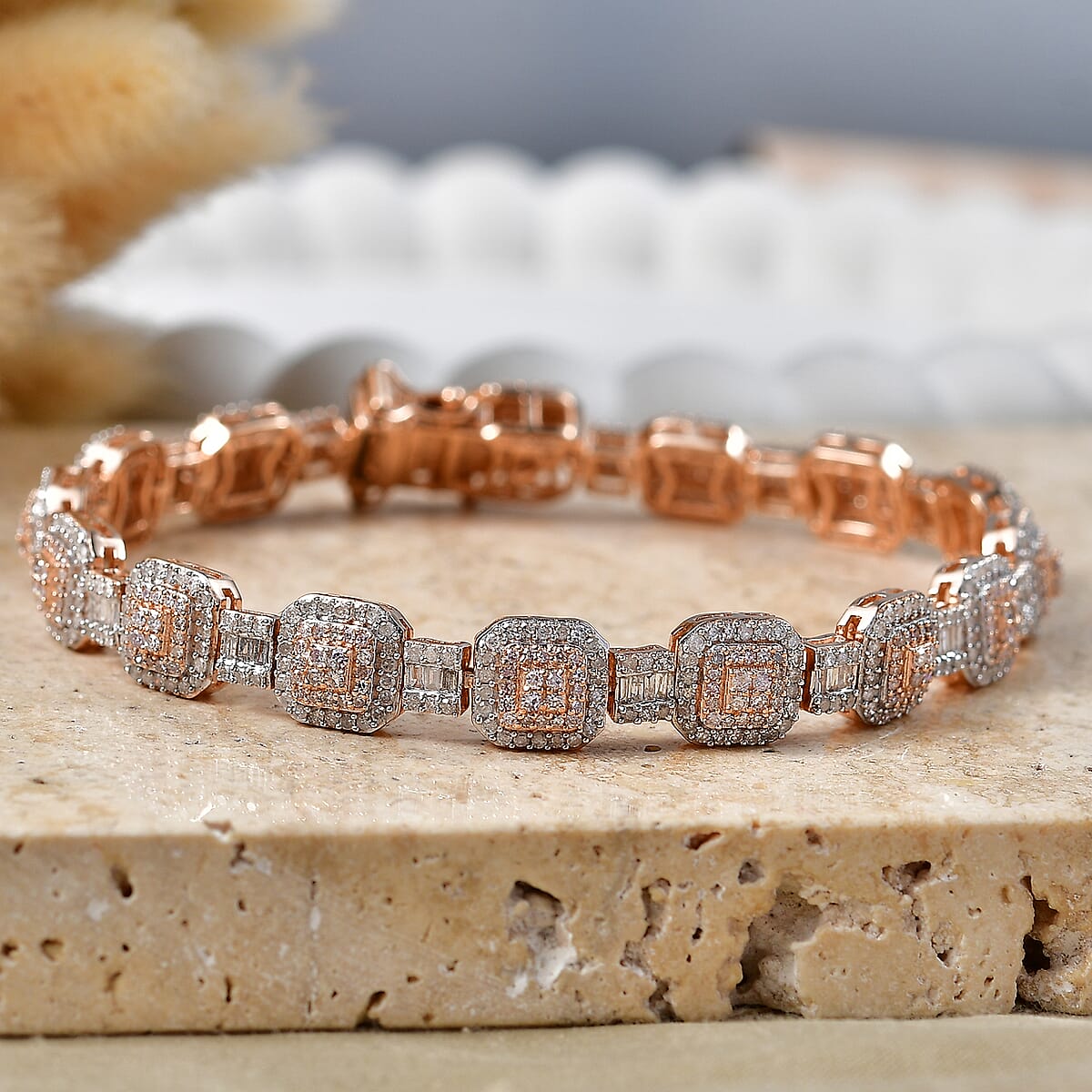 D'Joy Natural Pink and White Diamond 3.50 ctw Halo Link Bracelet in 18K Vermeil Rose Gold Over Sterling Silver (7.25 In) image number 1