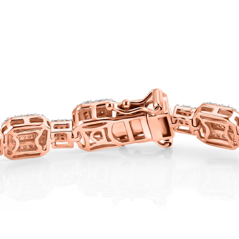 D'Joy Natural Pink and White Diamond 3.50 ctw Halo Link Bracelet in 18K Vermeil Rose Gold Over Sterling Silver (7.25 In)