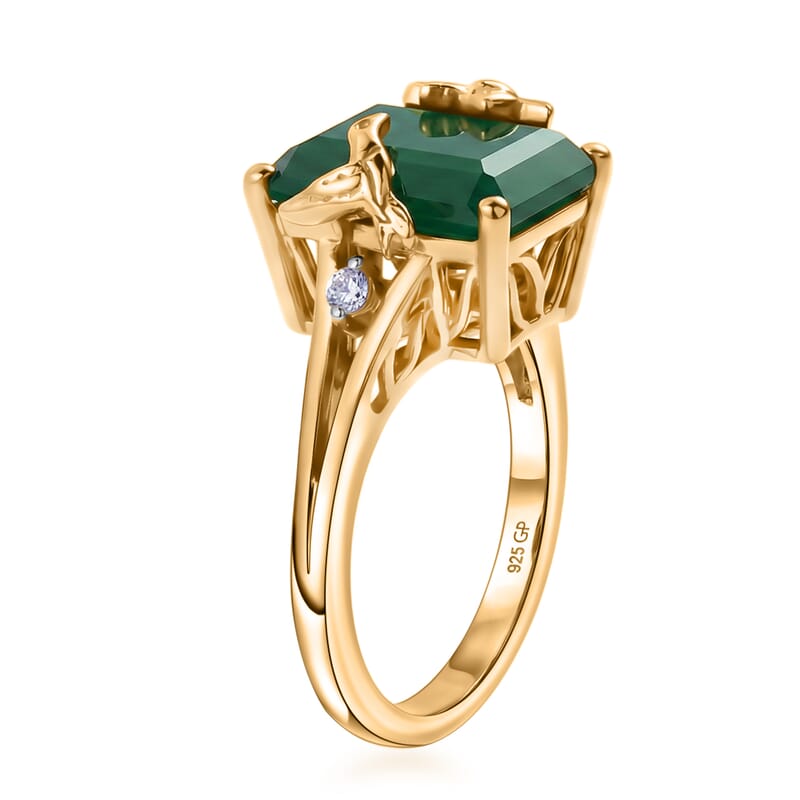 GP Trionfo Collection Premium Green Onyx and White Zircon 5.75 ctw Ring in 18K Vermeil Yellow Gold Over Sterling Silver (Size 10.0)