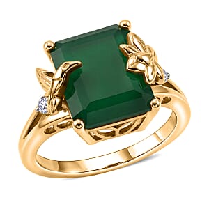 GP Premium Green Onyx and White Zircon 5.25 ctw Ring in 18K Vermeil Yellow Gold Over Sterling Silver (Size 7.0)