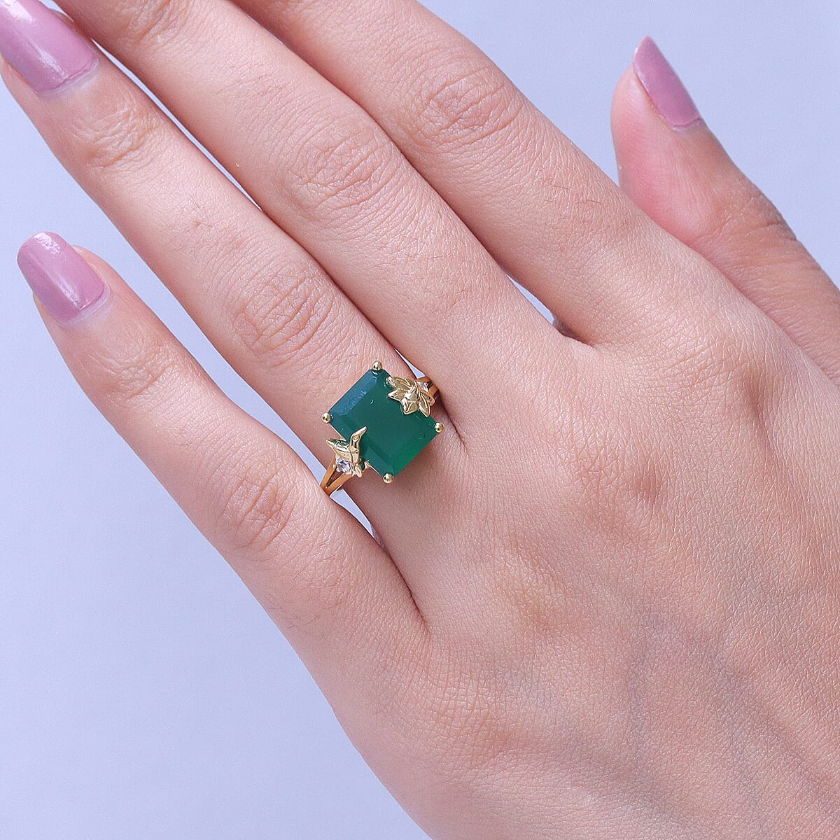 GP Premium Green Onyx and White Zircon 5.25 ctw Ring in 18K Vermeil Yellow Gold Over Sterling Silver (Size 7.0) image number 2