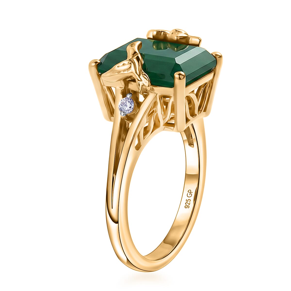 GP Premium Green Onyx and White Zircon 5.25 ctw Ring in 18K Vermeil Yellow Gold Over Sterling Silver (Size 7.0) image number 3