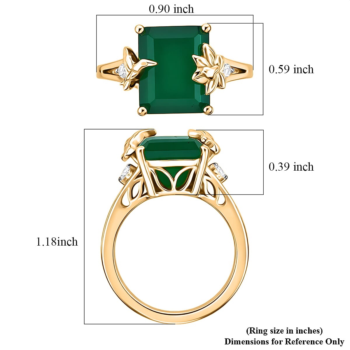 GP Premium Green Onyx and White Zircon 5.25 ctw Ring in 18K Vermeil Yellow Gold Over Sterling Silver (Size 7.0) image number 6