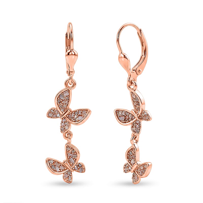 D'Joy Uncut Natural Pink Diamond 0.50 ctw Butterfly Bloom Earrings in 18K Vermeil Rose Gold Over Sterling Silver