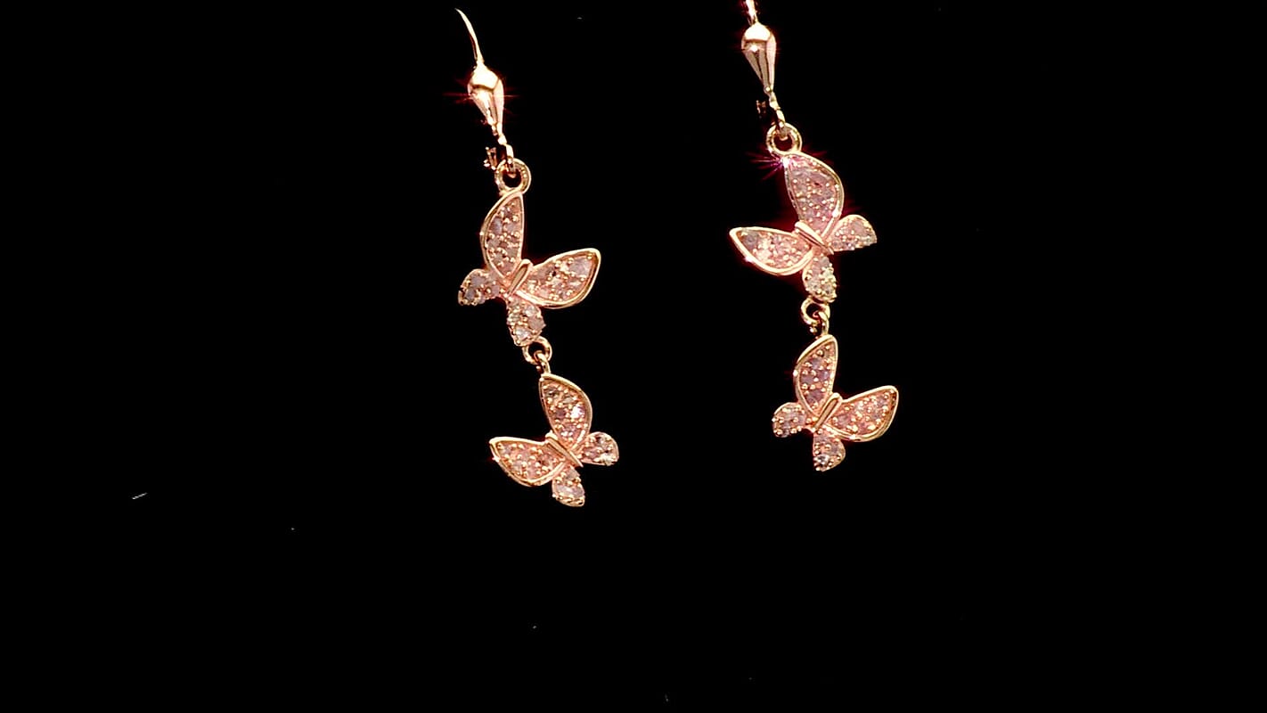 D'Joy Rought Cut Natural Pink Diamond Butterfly Earrings in 18K Vermeil RG Over Sterling Silver 0.65 ctw