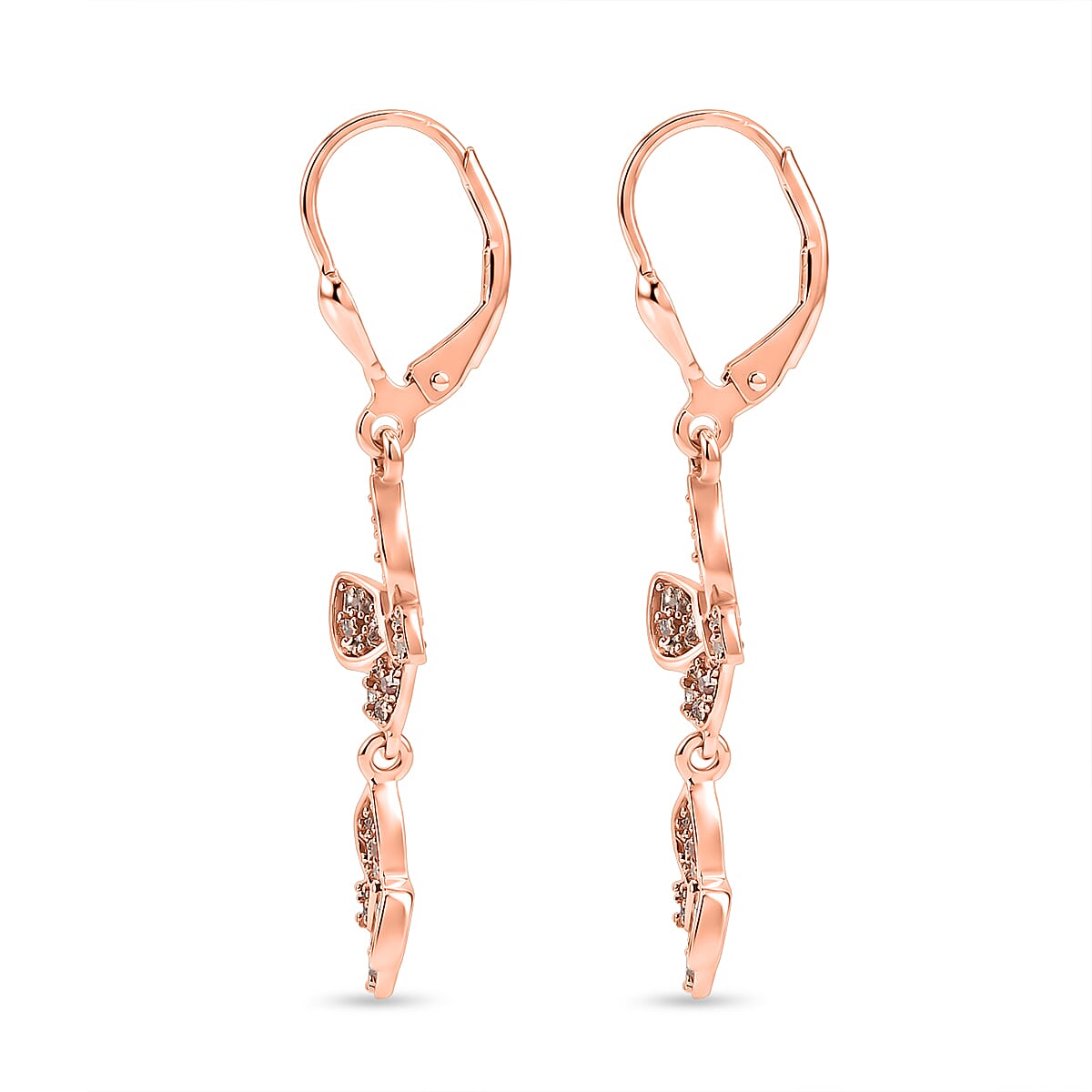 D'Joy Uncut Natural Pink Diamond 0.50 ctw Butterfly Bloom Earrings in 18K Vermeil Rose Gold Over Sterling Silver image number 3