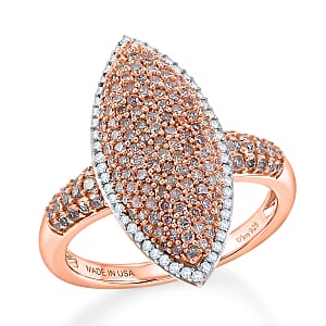 D'Joy Natural Pink and White Diamond 1.00 ctw Rose Silhouette Ring in 18K Vermeil Rose Gold Over Sterling Silver (Size 6.0)