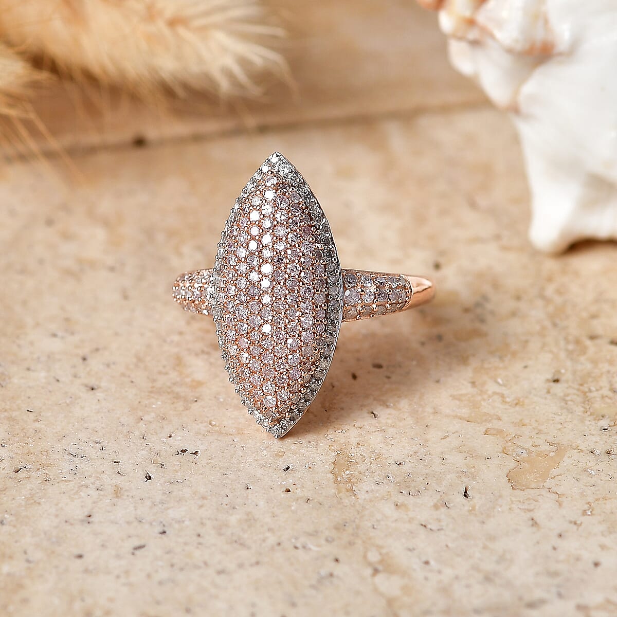 D'Joy Natural Pink and White Diamond 1.00 ctw Rose Silhouette Ring in 18K Vermeil Rose Gold Over Sterling Silver (Size 6.0) image number 1