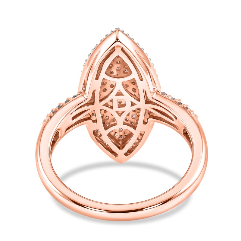 D'Joy Natural Pink and White Diamond 1.00 ctw Rose Silhouette Ring in 18K Vermeil Rose Gold Over Sterling Silver (Size 7.0)
