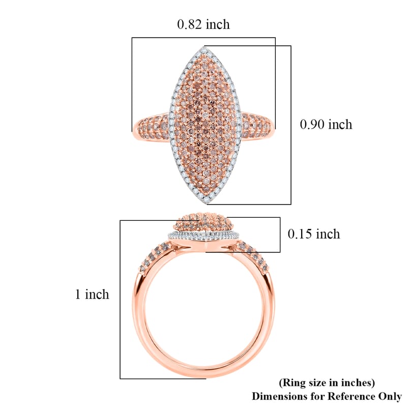 D'Joy Natural Pink and White Diamond 1.00 ctw Rose Silhouette Ring in 18K Vermeil Rose Gold Over Sterling Silver (Size 7.0)