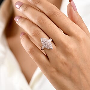 D'Joy Natural Pink and White Diamond 1.00 ctw Rose Silhouette Ring in 18K Vermeil Rose Gold Over Sterling Silver (Size 9.0)