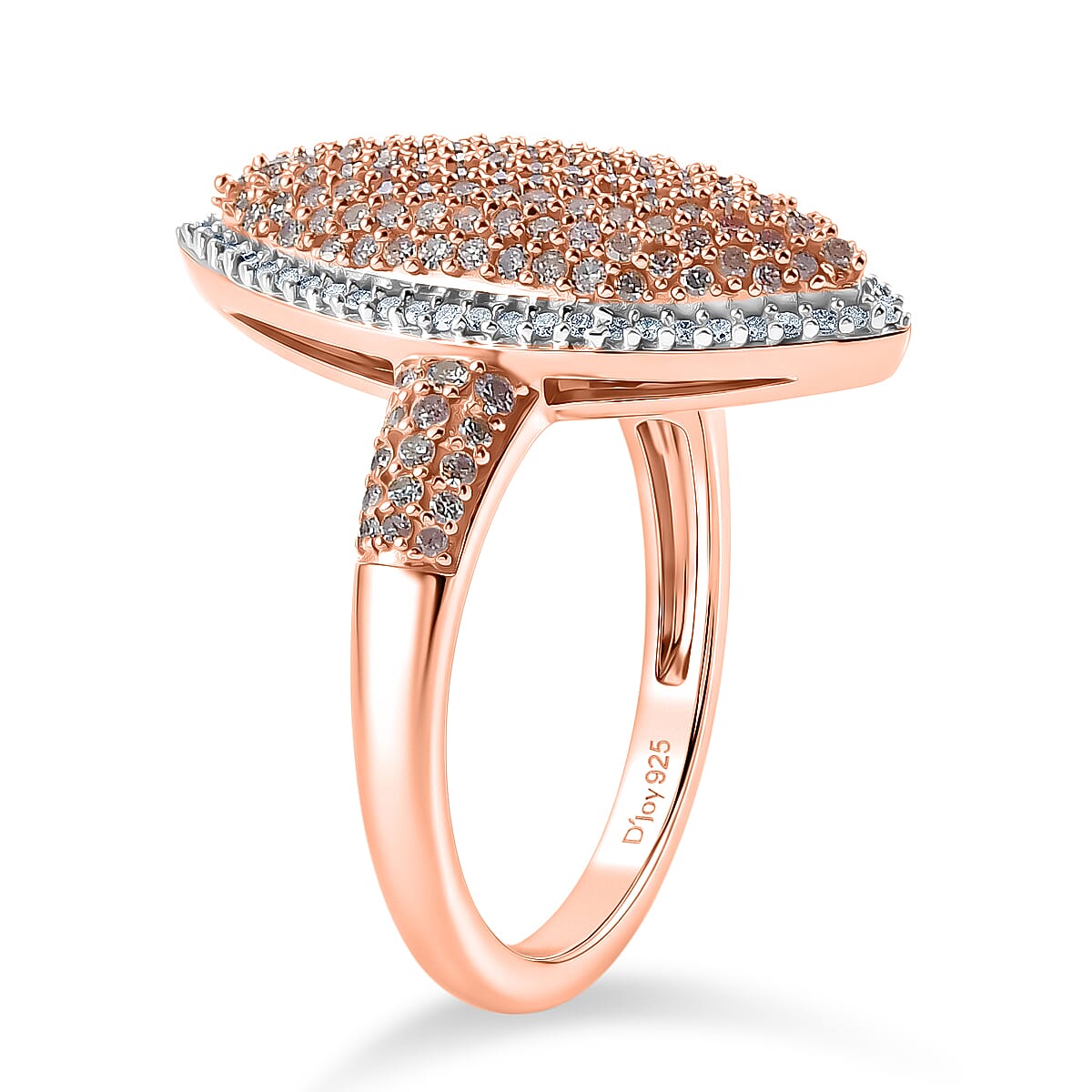 D'Joy Natural Pink and White Diamond 1.00 ctw Rose Silhouette Ring in 18K Vermeil Rose Gold Over Sterling Silver (Size 9.0) image number 3