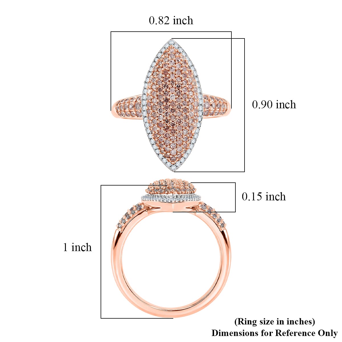D'Joy Natural Pink and White Diamond 1.00 ctw Rose Silhouette Ring in 18K Vermeil Rose Gold Over Sterling Silver (Size 9.0) image number 5