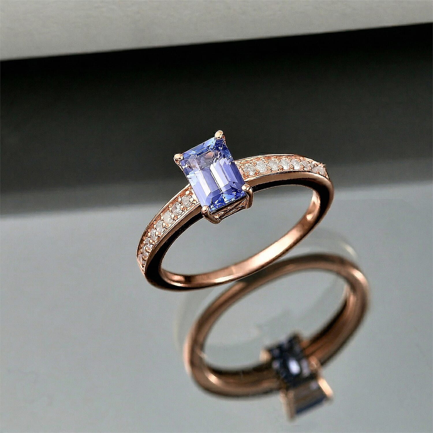 D'Joy Tanzanite and Diamond 1.25 ctw Ring in 18K Vermeil Rose Gold Over Sterling Silver (Size 10.0)
