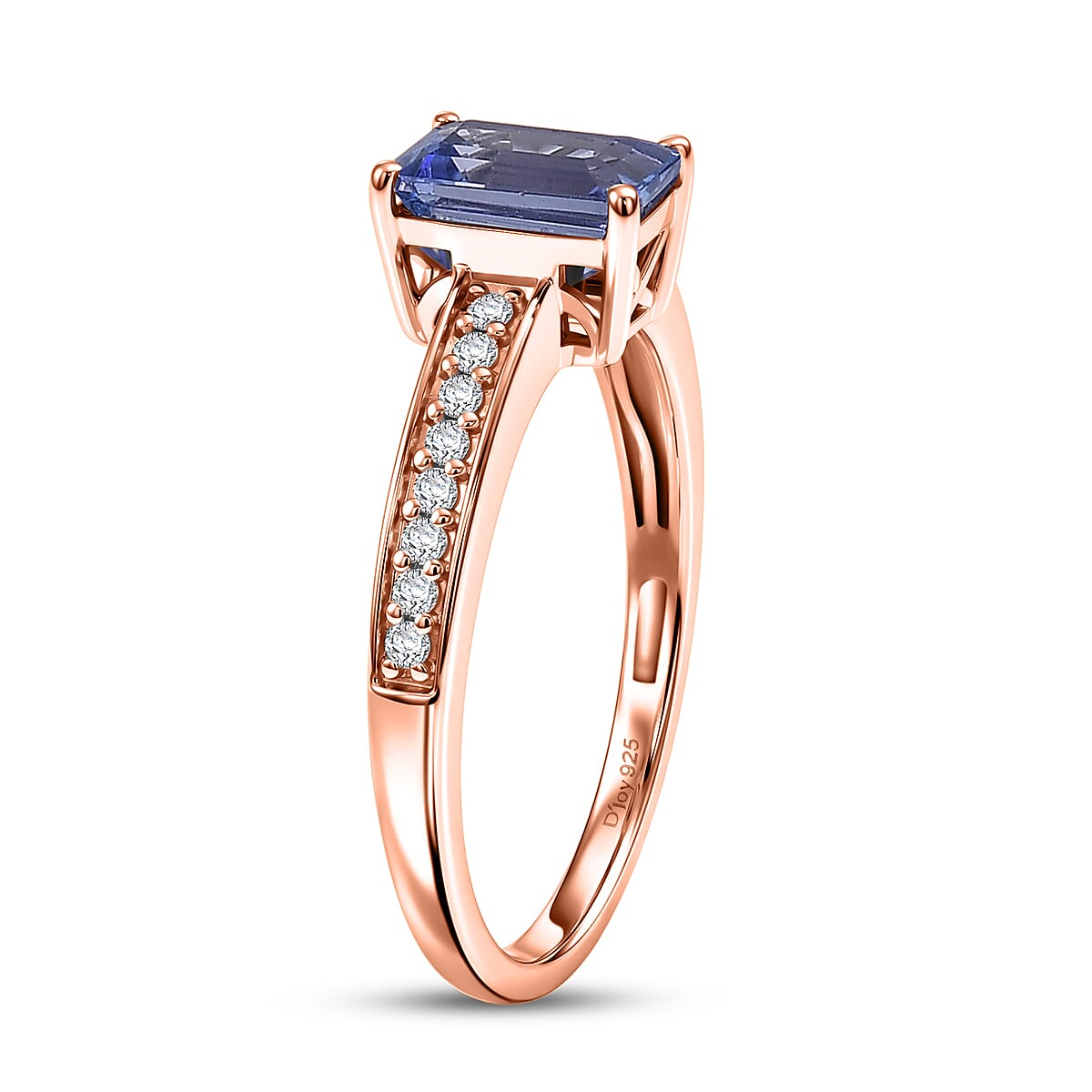 D'Joy Tanzanite and Diamond 1.25 ctw Ring in 18K Vermeil Rose Gold Over Sterling Silver (Size 10.0)