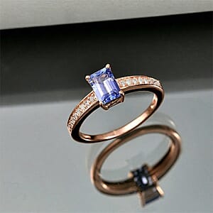 D'Joy Tanzanite and Diamond 1.25 ctw Ring in 18K Vermeil Rose Gold Over Sterling Silver (Size 7.5)