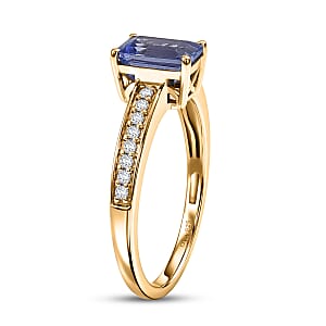 D'Joy Tanzanite and Diamond 1.25 ctw Ring in 18K Vermeil Yellow Gold Over Sterling Silver (Size 5.5)