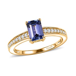D'Joy Tanzanite and Diamond 1.25 ctw Ring in 18K Vermeil Yellow Gold Over Sterling Silver (Size 7.0)