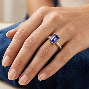 D'Joy Tanzanite and Diamond 1.25 ctw Ring in 18K Vermeil Yellow Gold Over Sterling Silver (Size 9.0)