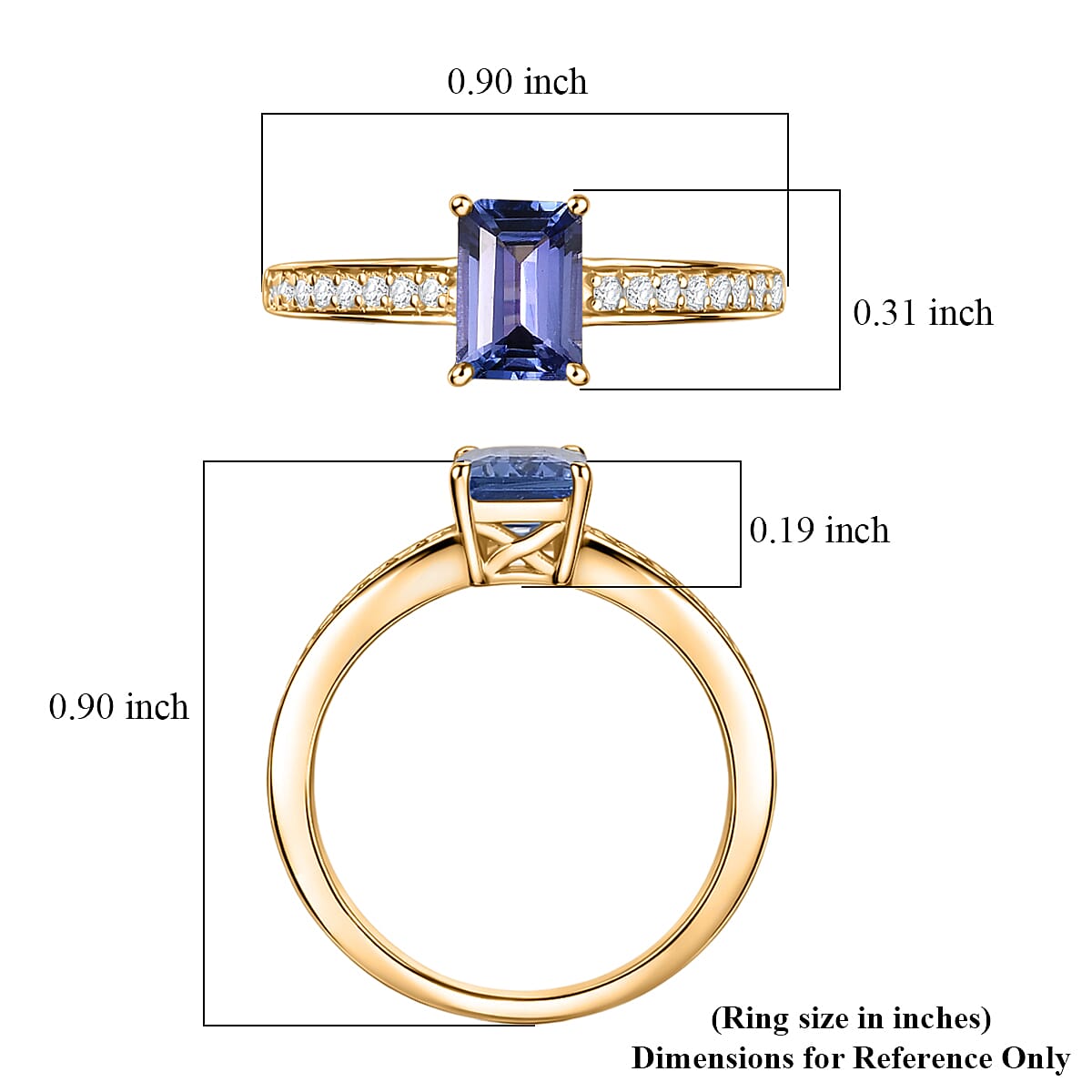 Luxoro Premium Tanzanite and Diamond I2 1.25 ctw Ring in 10K Yellow Gold (Size 9.0) image number 5