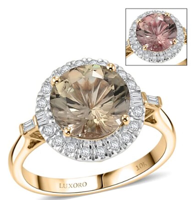Certified & Appraised Luxoro AAA Hanabi Cut Turkizite and Diamond I2 3.82 ctw Ring in 10K Yellow Gold (Size 8.0)