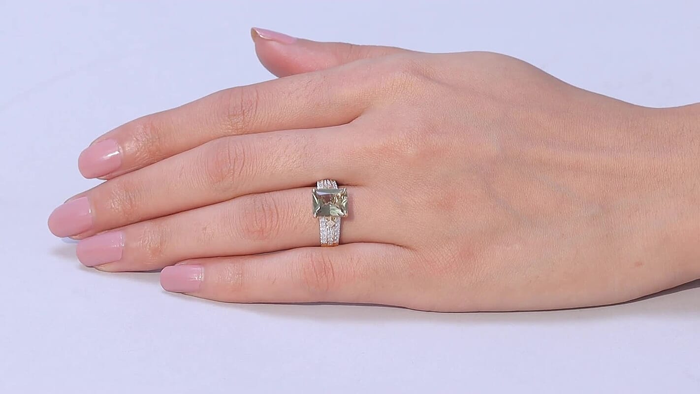 Certified & Appraised Luxoro 10K Yellow Gold AAA Turkizite, Diamond (I2) (0.35 cts) Ring (Size 10.0) 4.24 ctw