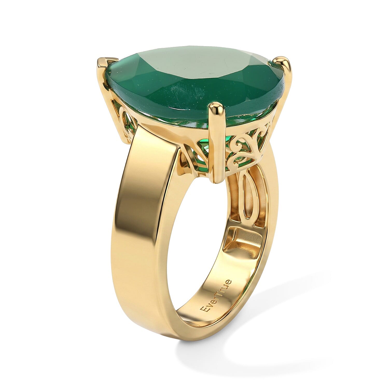 EverTrue Green Onyx 9.80 ctw Solitaire Ring in 18K YG Plated (Size 7.0)