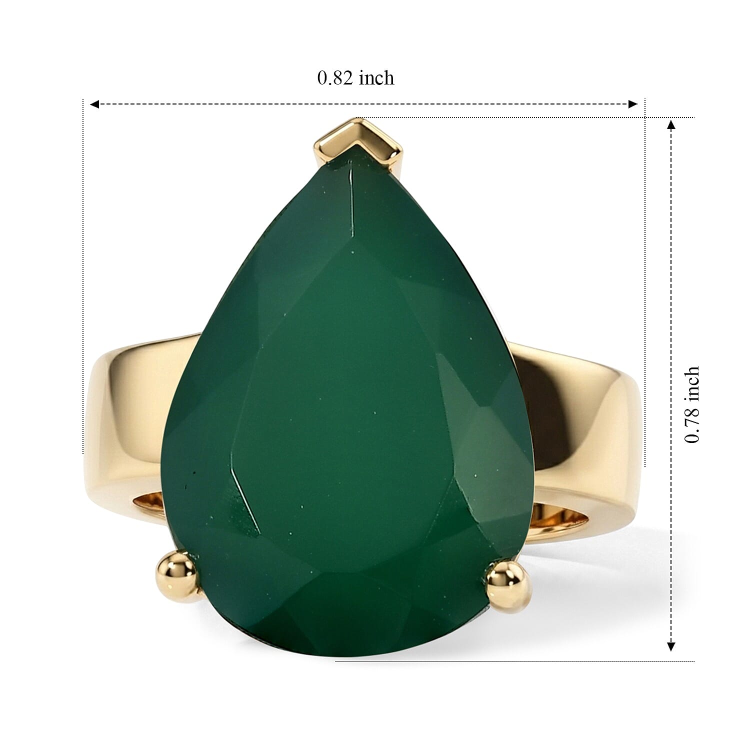 EverTrue Green Onyx 9.80 ctw Solitaire Ring in 18K YG Plated (Size 7.0)