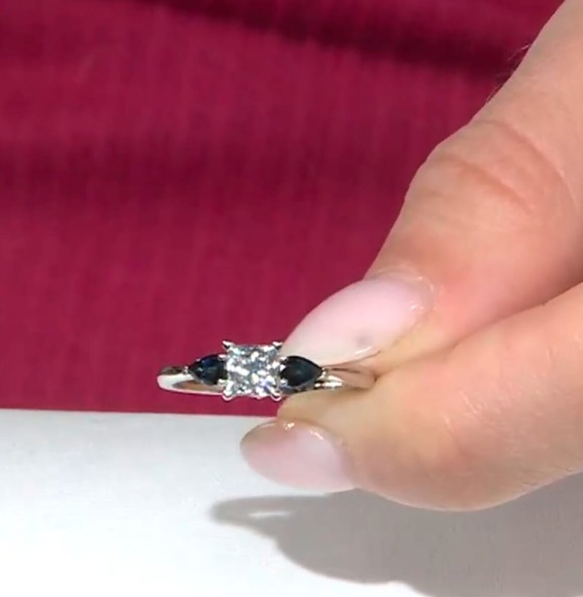 Modani Closeout Princess Cut White Diamond E- F, VVS and Blue Sapphire 1.20 ctw Ring in 950 Platinum image number 1