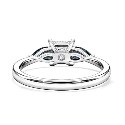 Modani Princess Cut White Diamond and Blue Sapphire 1.20 ctw Ring in 950 Platinum (Size  10.0)