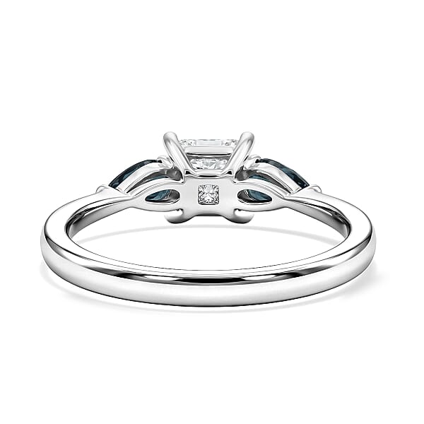 Modani Princess Cut White Diamond and Blue Sapphire 1.20 ctw Ring in 950 Platinum (Size  10.0)