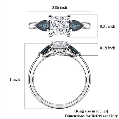 Modani Princess Cut White Diamond and Blue Sapphire 1.20 ctw Ring in 950 Platinum (Size  10.0)