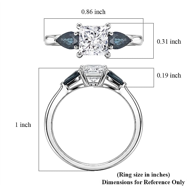 Modani Princess Cut White Diamond and Blue Sapphire 1.20 ctw Ring in 950 Platinum (Size  10.0)