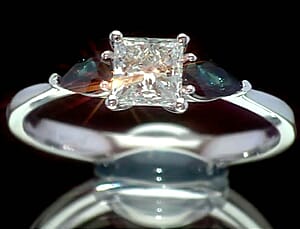 Modani Closeout Princess Cut White Diamond E- F, VVS and Blue Sapphire 1.20 ctw Ring in 950 Platinum (Size 5.0)