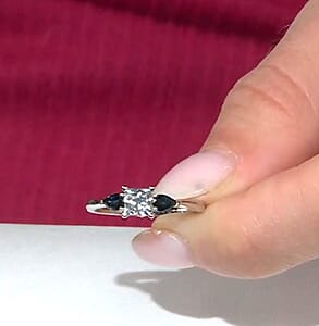 Modani Closeout Princess Cut White Diamond E- F, VVS and Blue Sapphire 1.20 ctw Ring in 950 Platinum (Size 5.0)