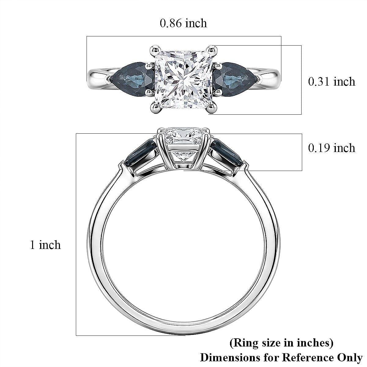 Modani Princess Cut White Diamond and Blue Sapphire 1.20 ctw Ring in 950 Platinum (Size  5.0)