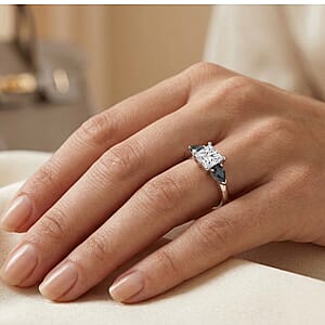 Modani Princess Cut White Diamond and Blue Sapphire 1.20 ctw Ring in 950 Platinum (Size  6.0)