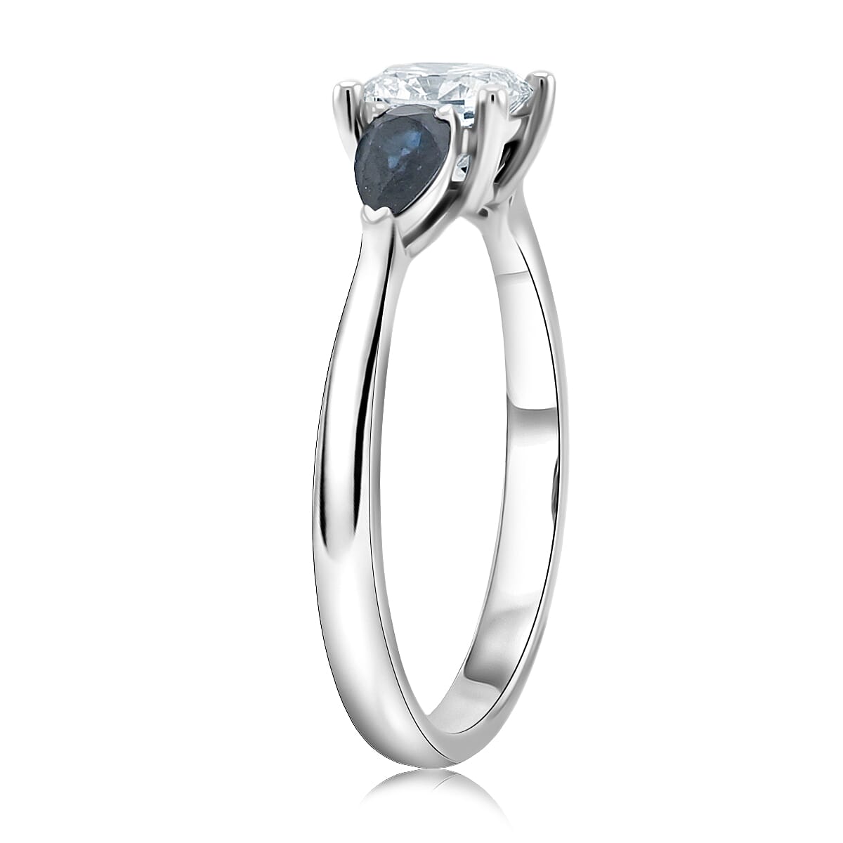 Modani Princess Cut White Diamond and Blue Sapphire 1.20 ctw Ring in 950 Platinum (Size  6.0) image number 3