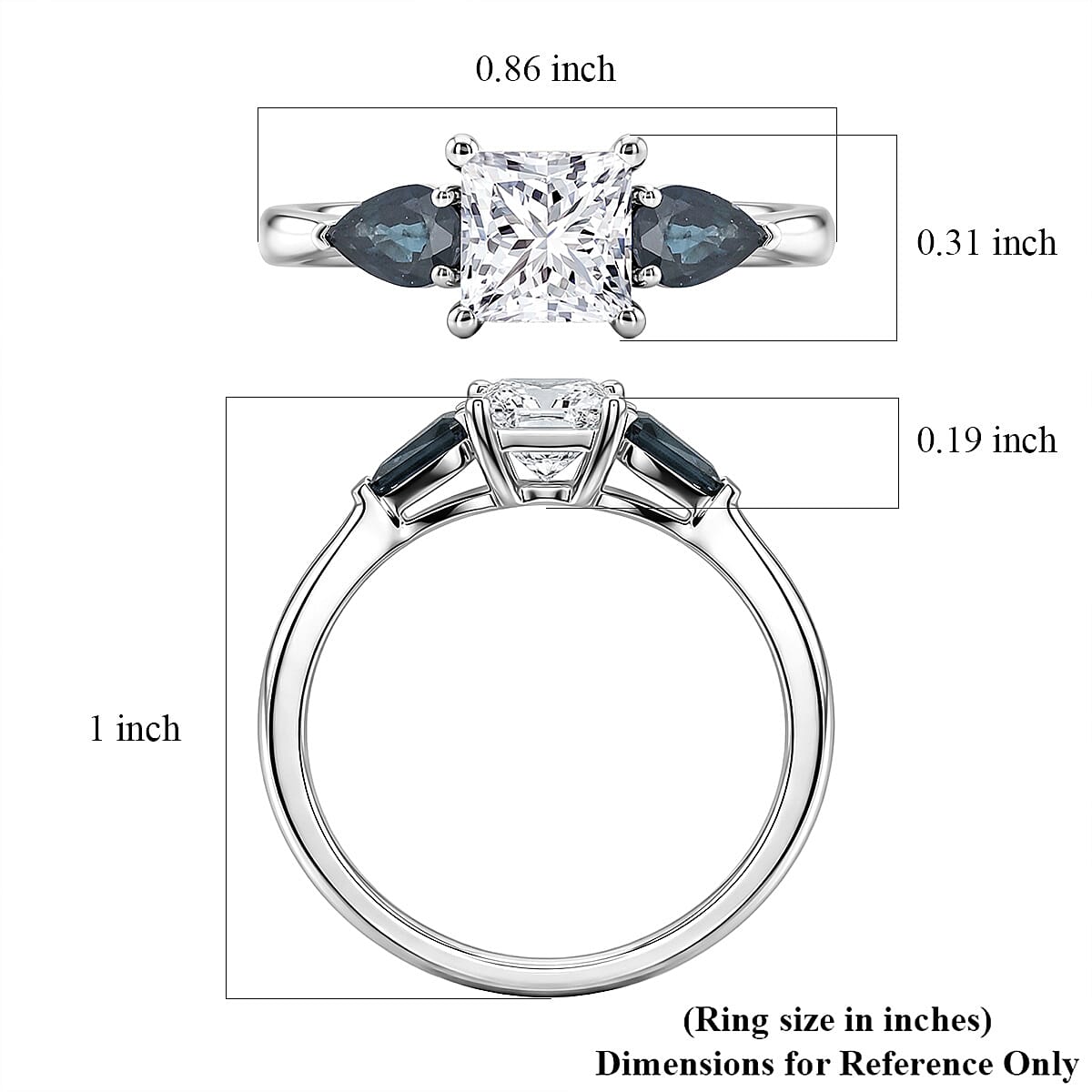 Modani Princess Cut White Diamond and Blue Sapphire 1.20 ctw Ring in 950 Platinum (Size  6.0) image number 5