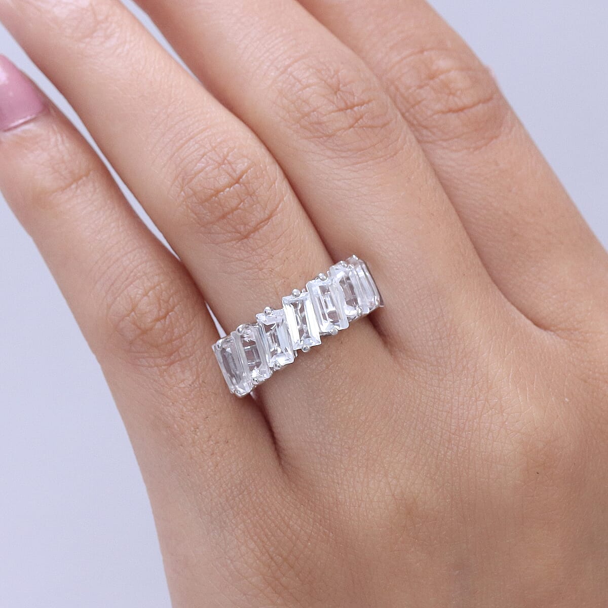 D'Joy White Topaz 5.65 ctw Ring in Rhodium Over Sterling Silver (Size 10.0) image number 2