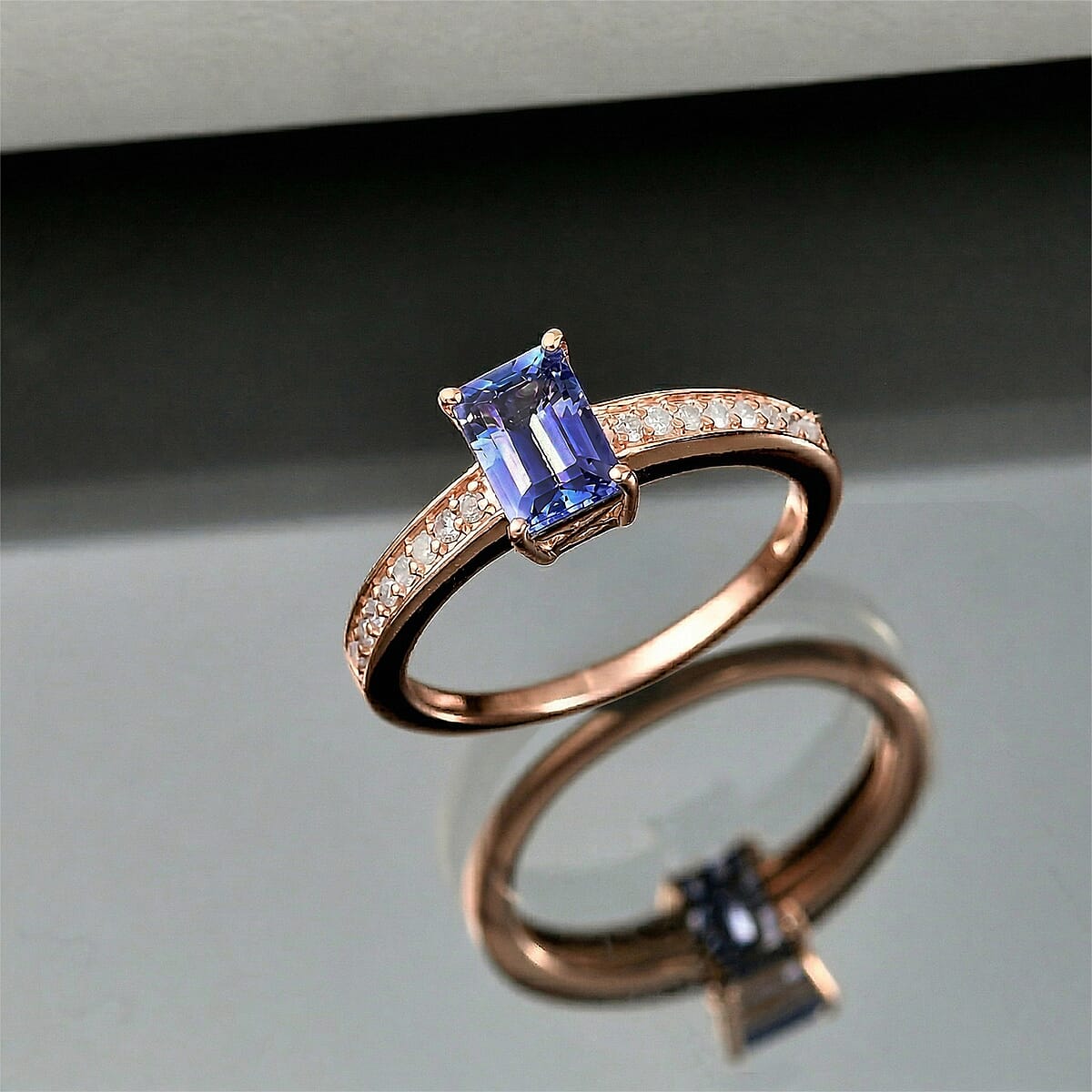Rhapsody AAAA Tanzanite and Diamond E-F VS 1.25 ctw Ring in 18K Rose Gold (Size 6.5) image number 1